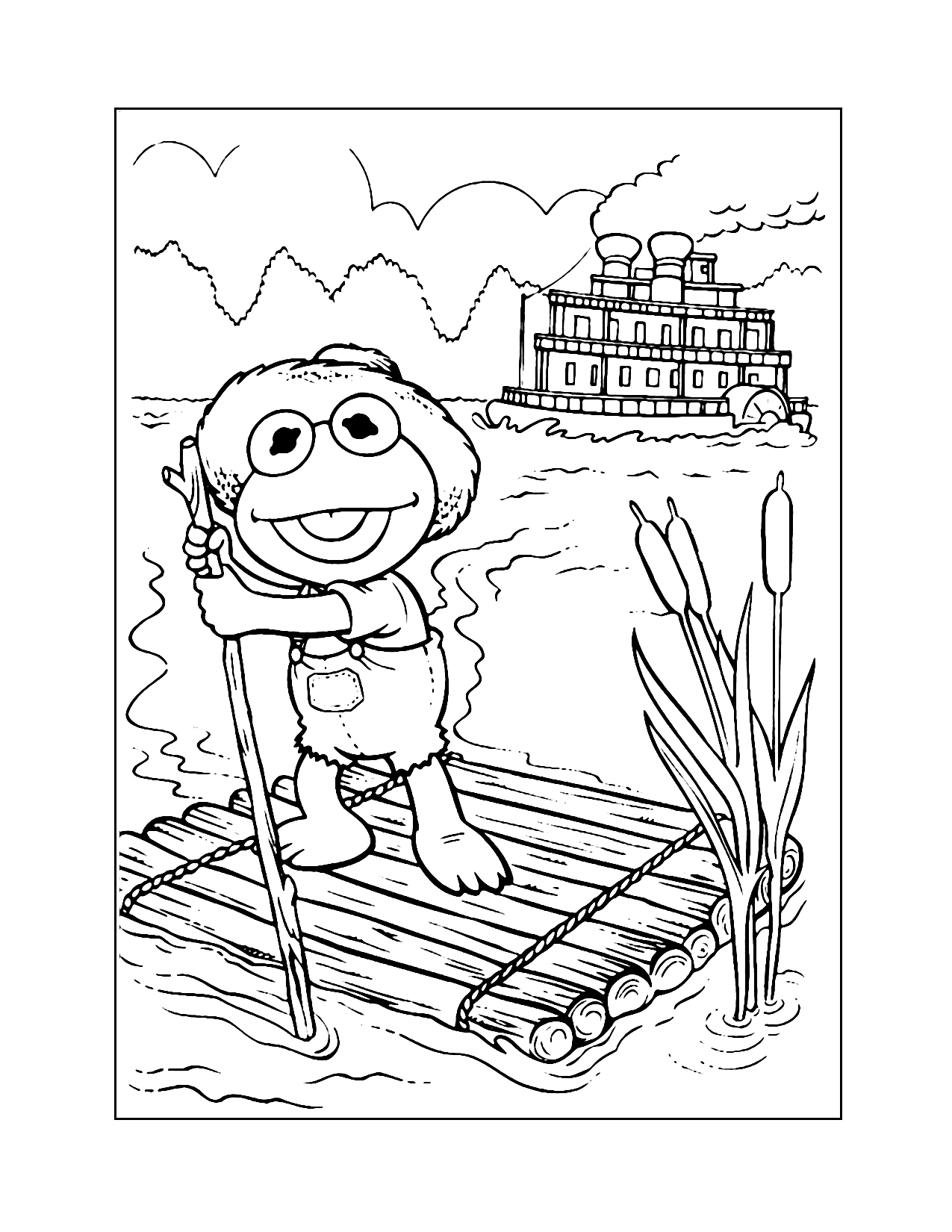 Baby Kermit On A Raft Coloring Page