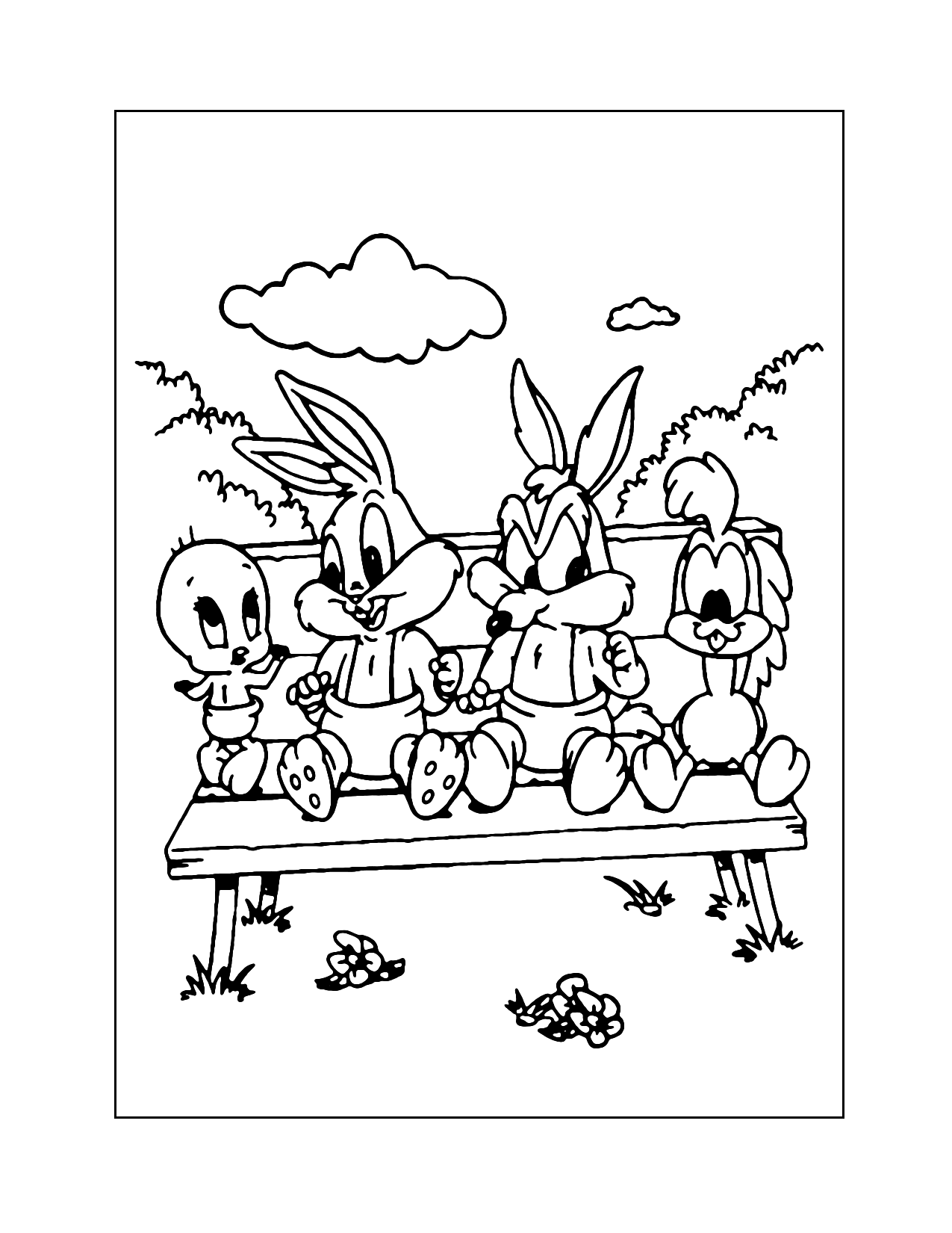 Baby Looney Tunes Sitting On A Bench Coloring Page