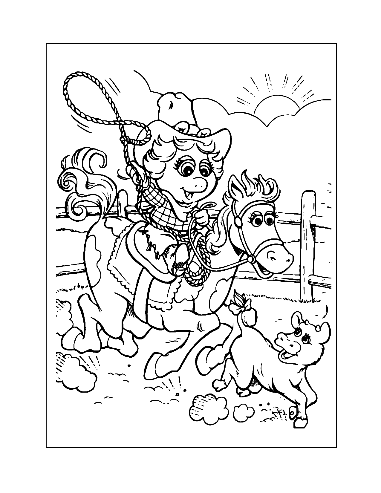 Baby Miss Piggy At The Rodeo Coloring Page