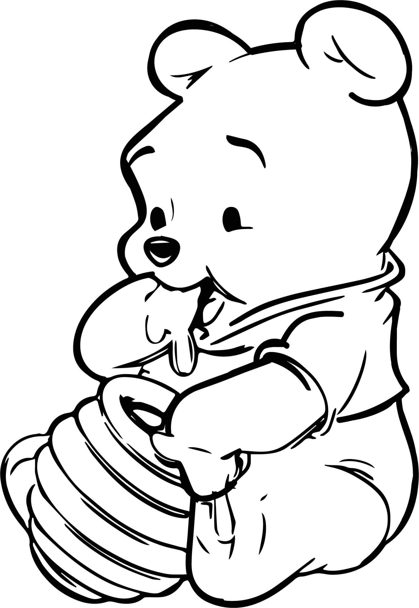Baby Pooh And Honey Coloring Page