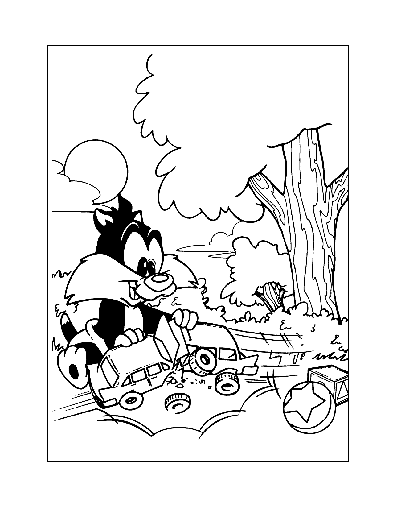 Baby Sylvester Playing Car Crash Coloring Page