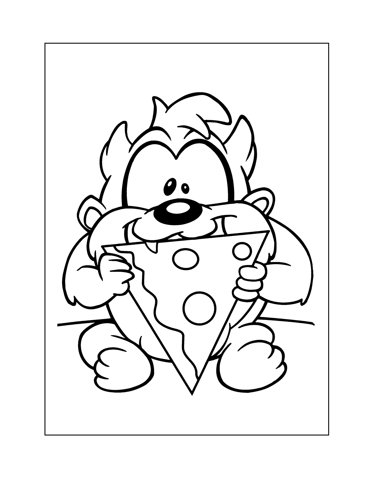 Baby Taz Eating Pizza Coloring Page