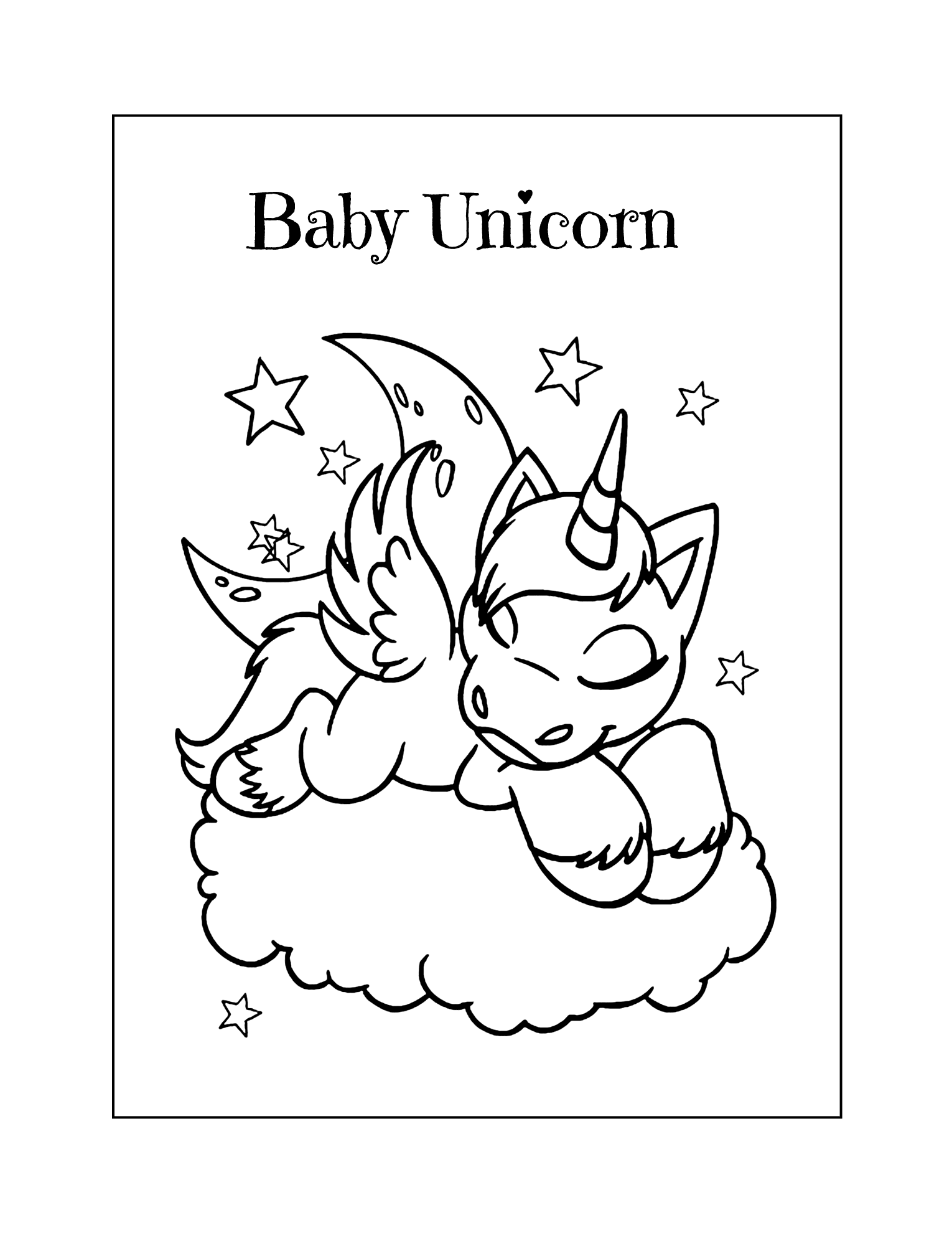Baby Unicorn Sleeping On A Cloud Coloring Page