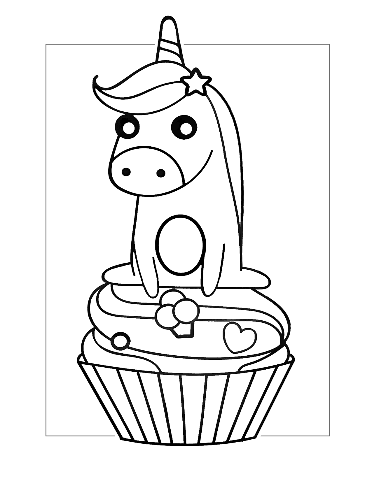 Baby Unicorn And Cupcake Coloring Page