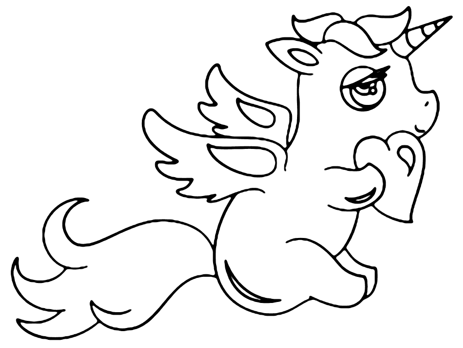 Baby Unicorn With A Heart Coloring Page