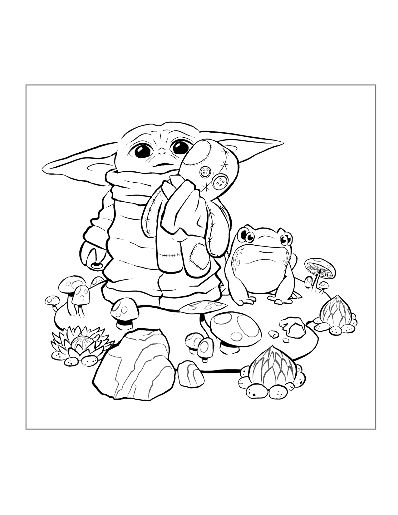 Baby Yoda Stuffed Toy Coloring Page