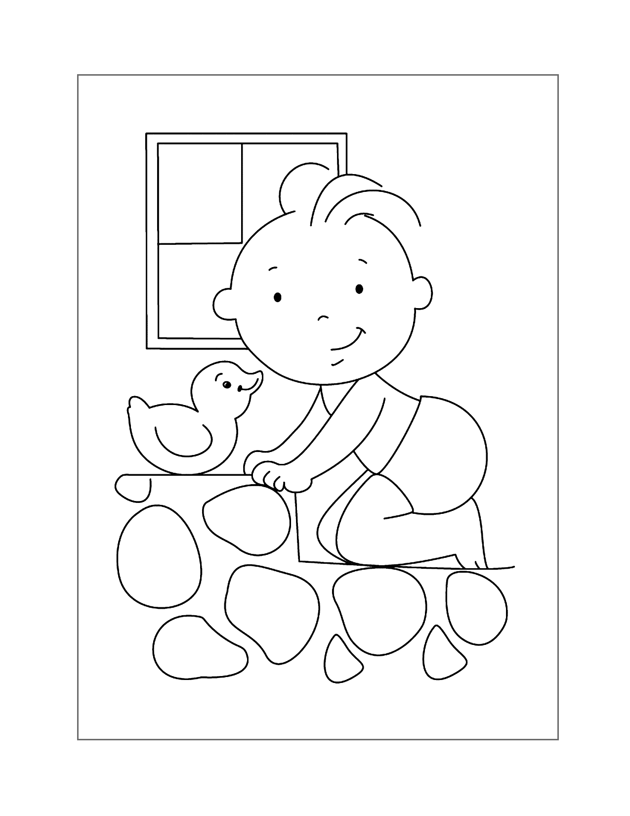 Baby And Rubber Duckie Coloring Page