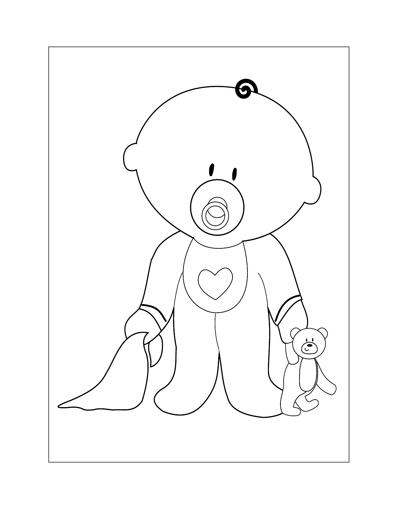 Baby With Blanket And Binkie Coloring Page