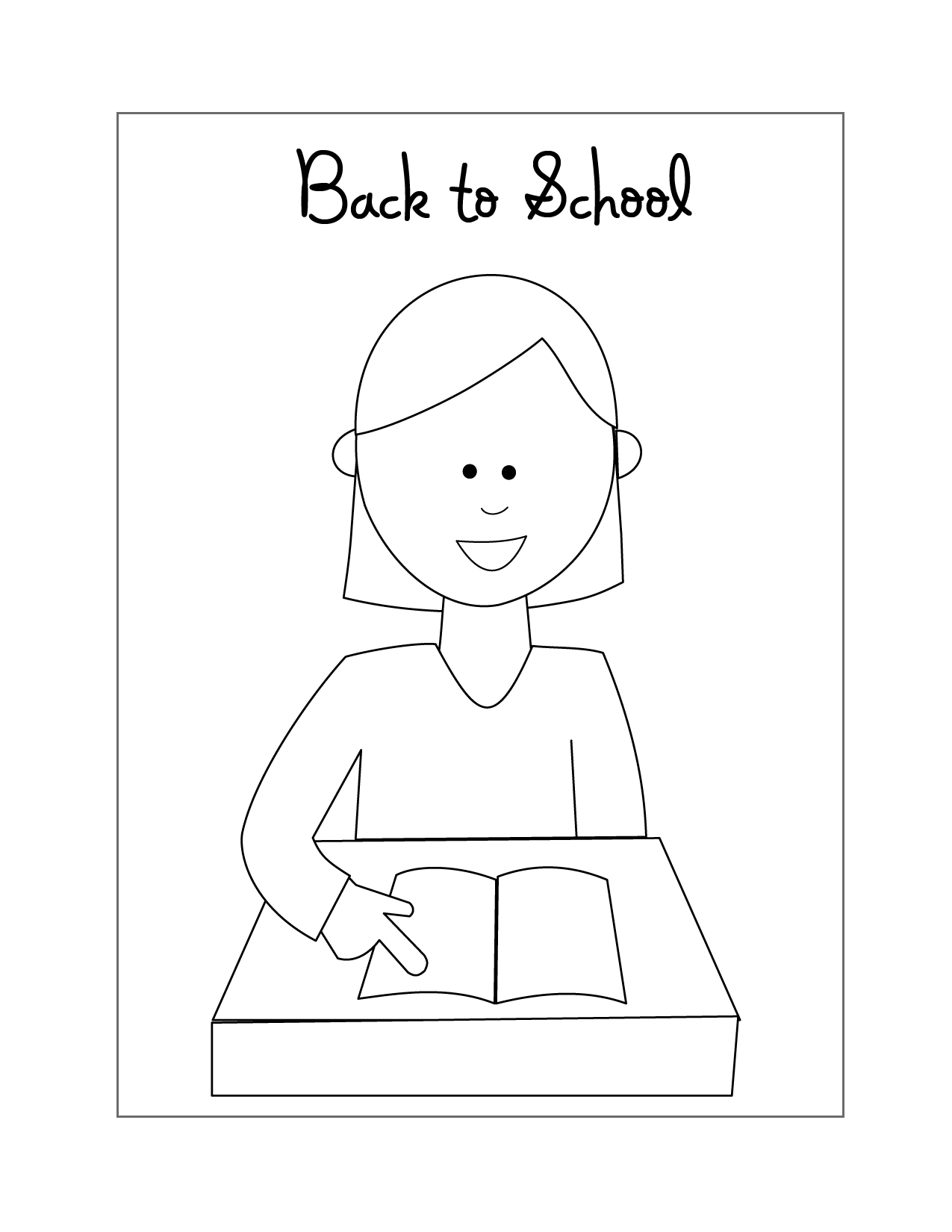 Back To School Girl Studying At Desk Coloring Page