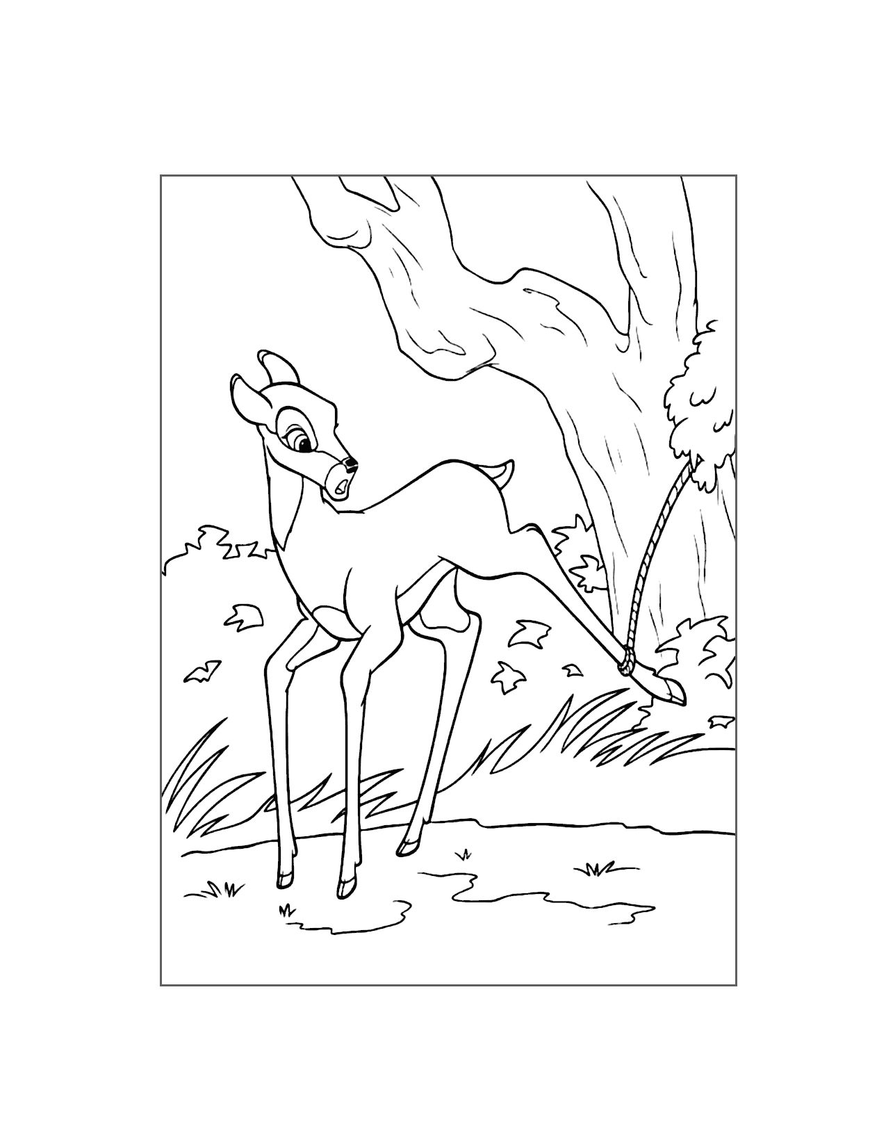 Bambi Caught On Rope Coloring Page