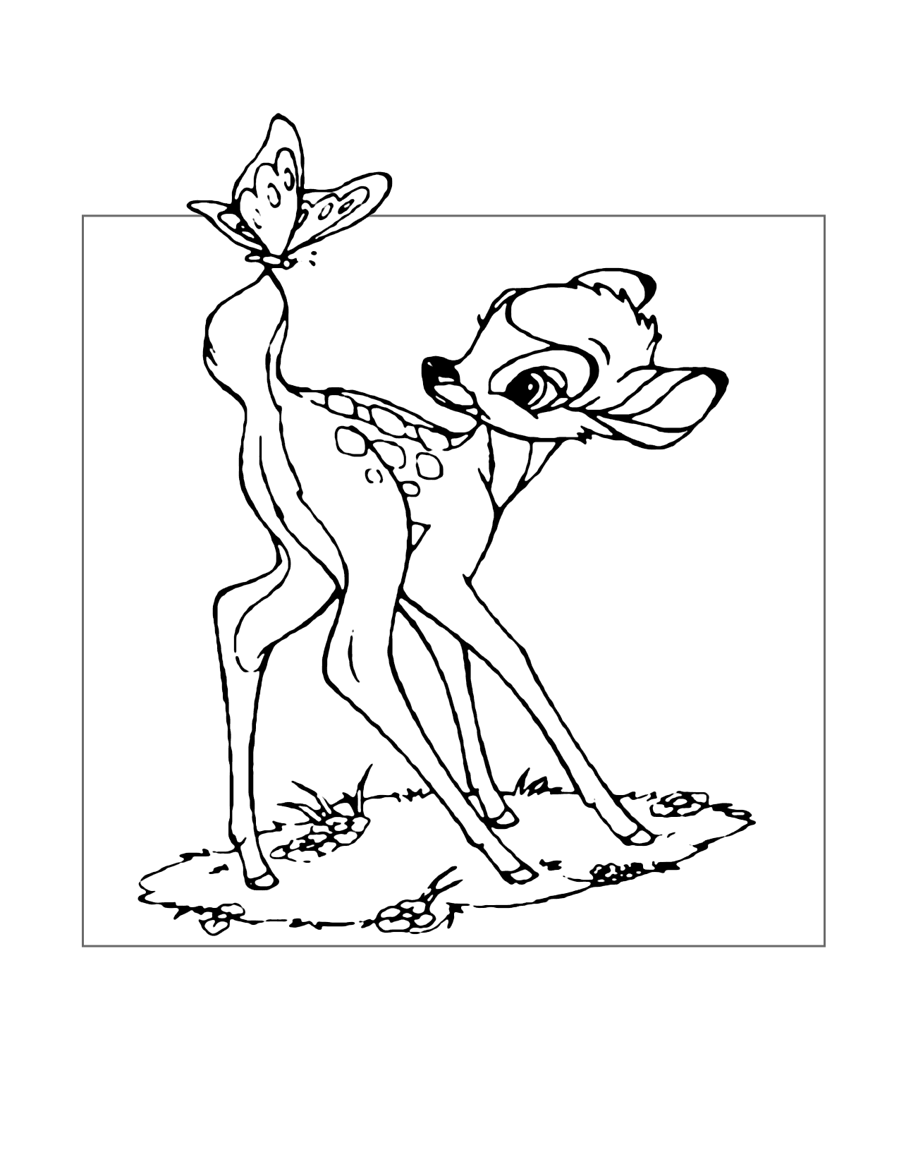 Bambi And Butterfly Coloring Page
