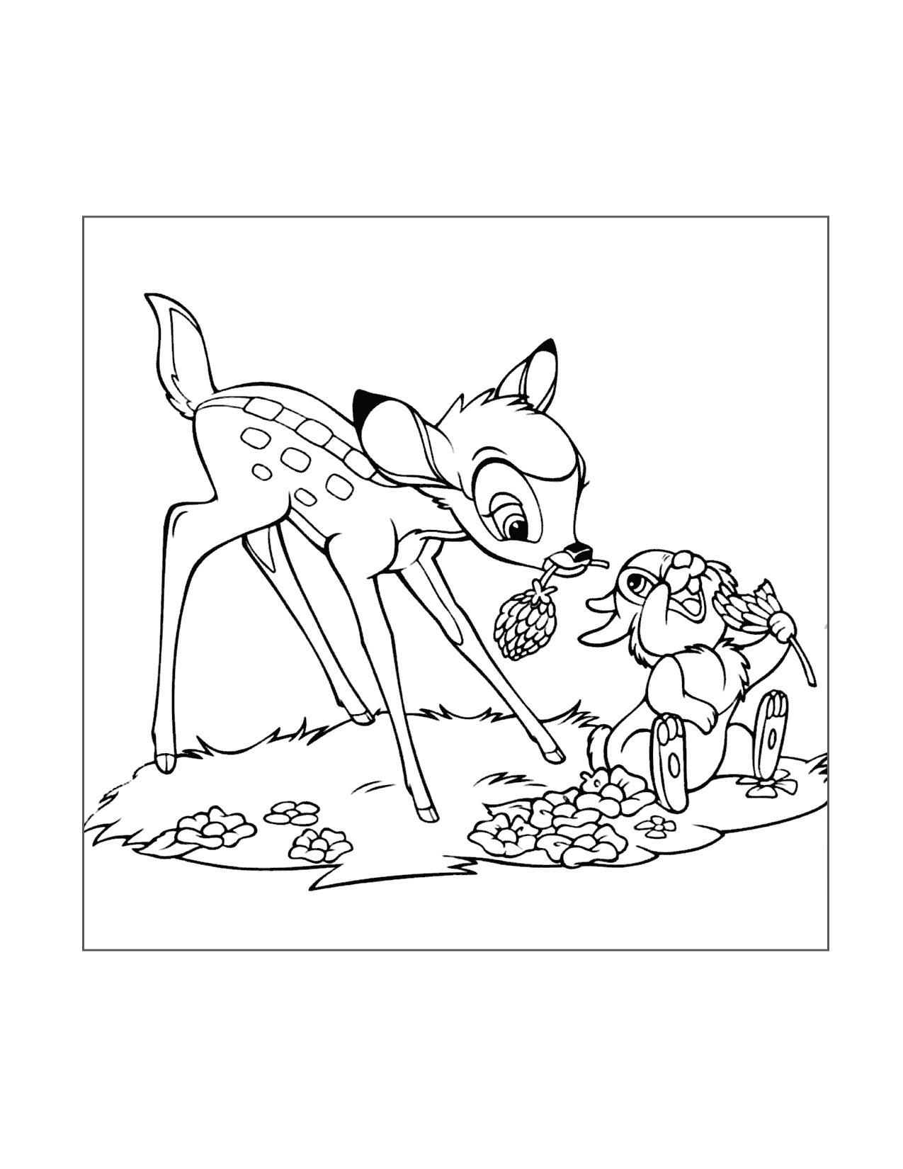 Bambi And Thumper Eat Clover Coloring Page