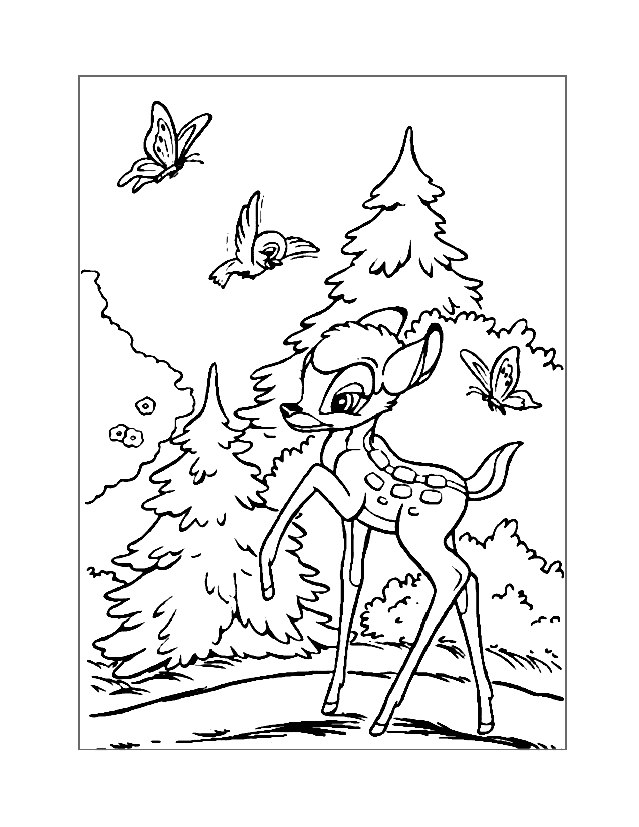 Bambi And The Birds Coloring Page