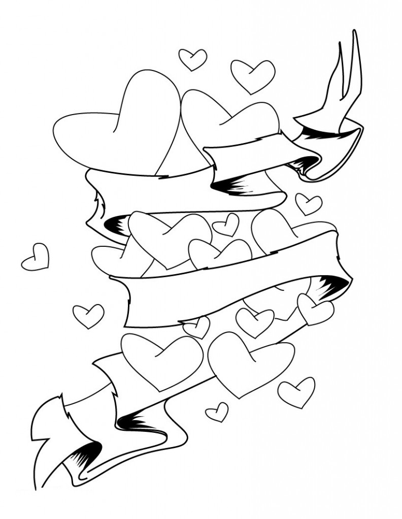 Banner with Hearts - Valentines Day Coloring Pages