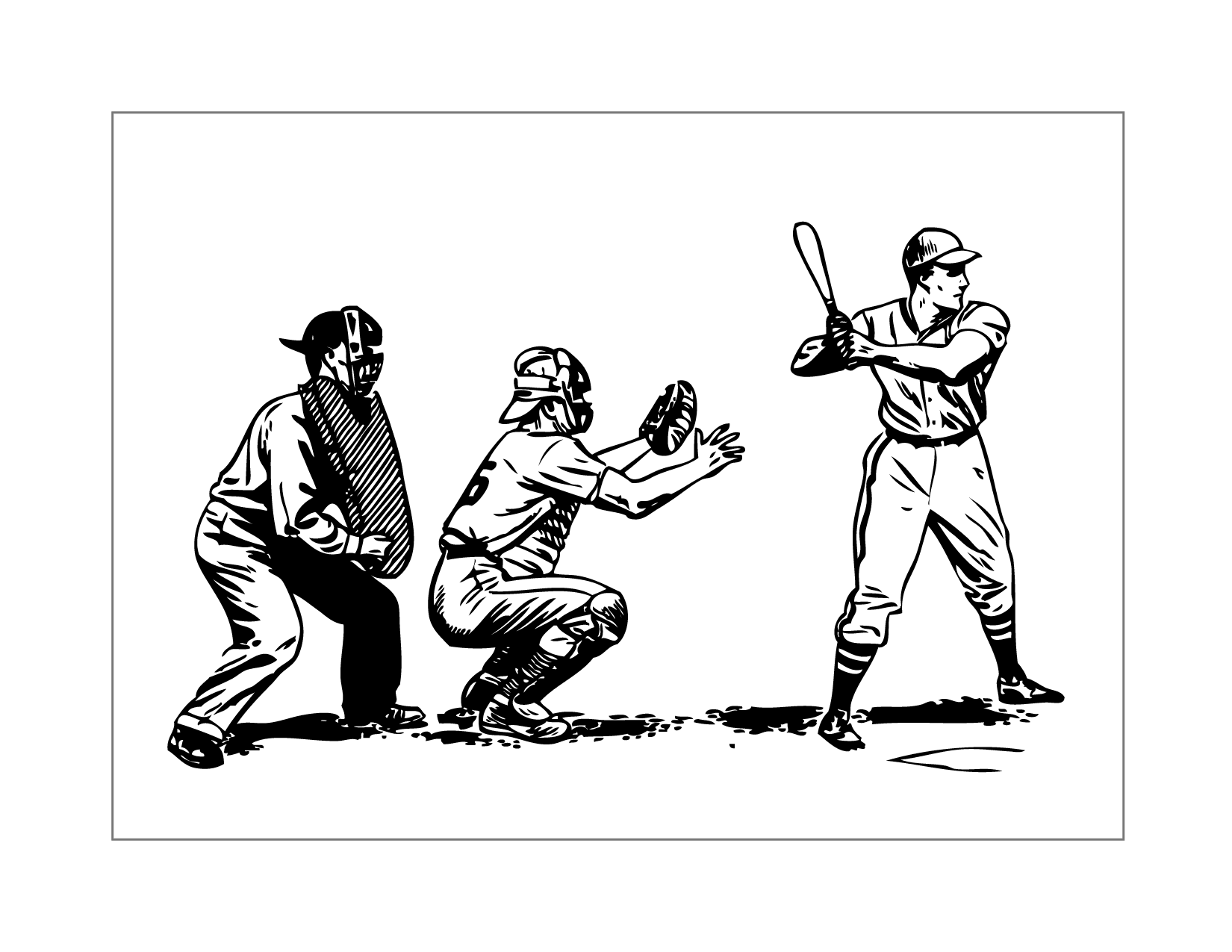 Baseball Batter Catcher Ump Coloring Page