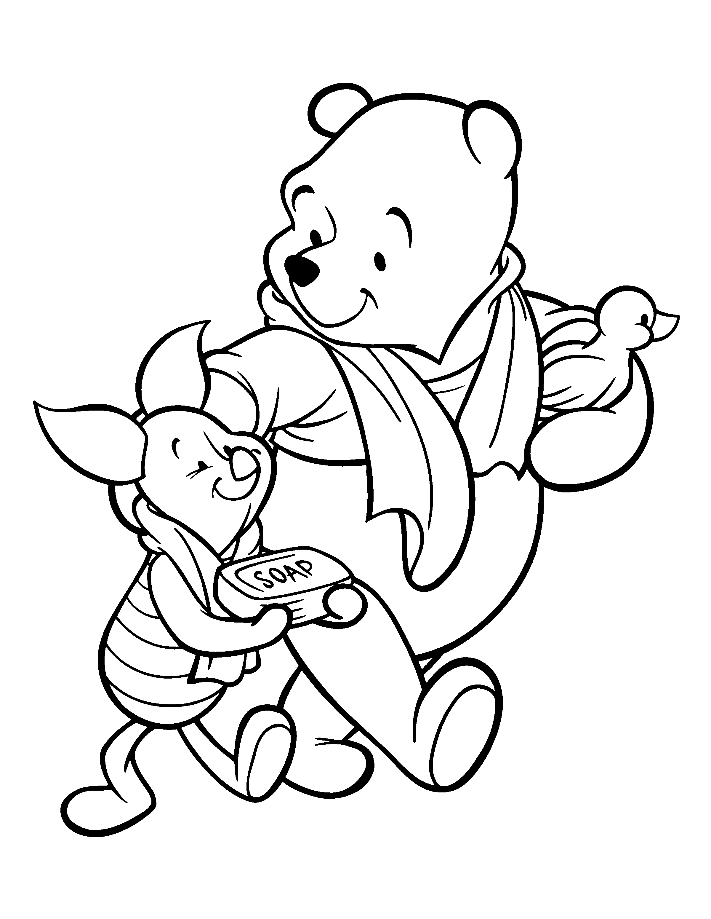 Bathtime Winnie the Pooh and Piglet Coloring Pages