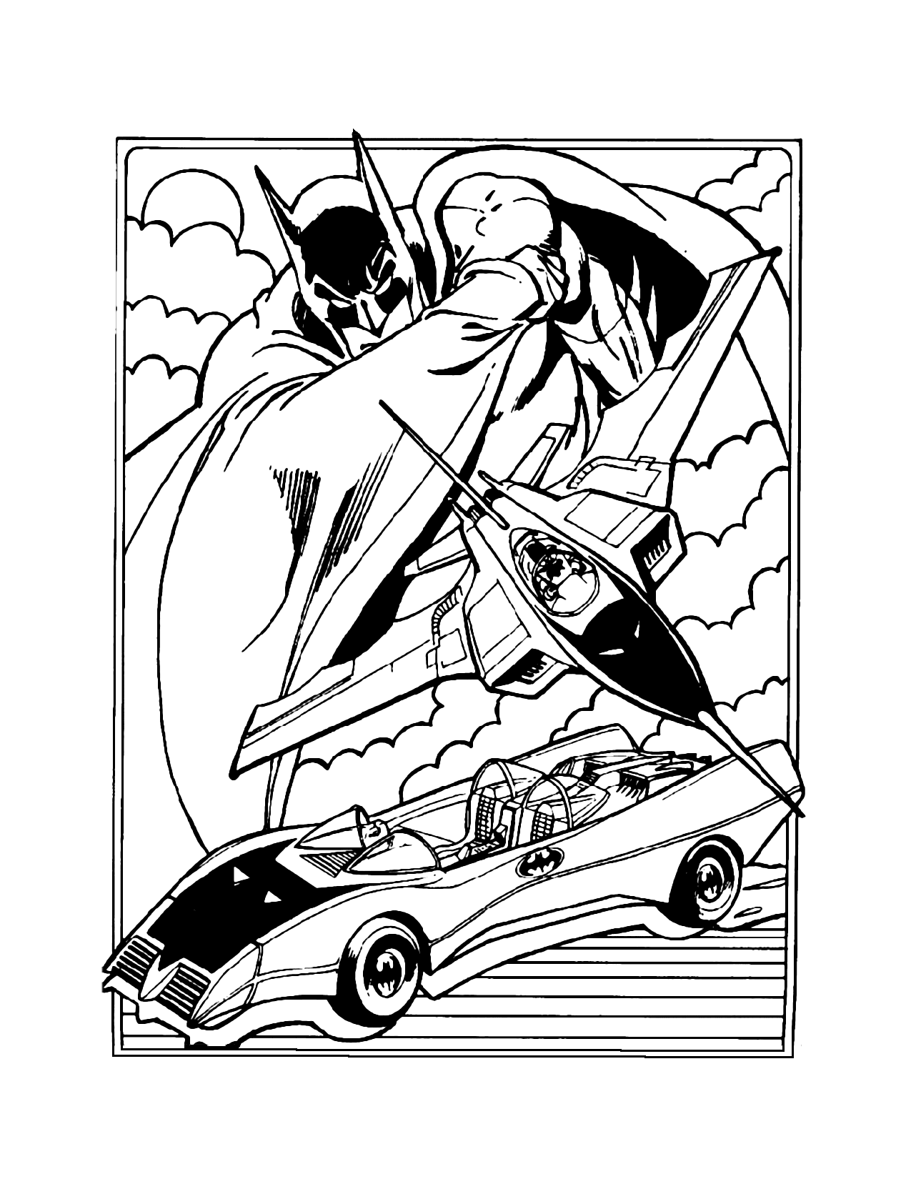 Batman Batmobile Batjet Coloring Page