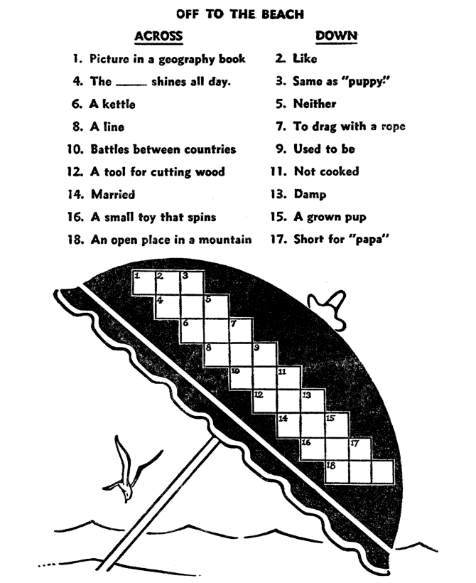 Beach Crossword Puzzles for Kids