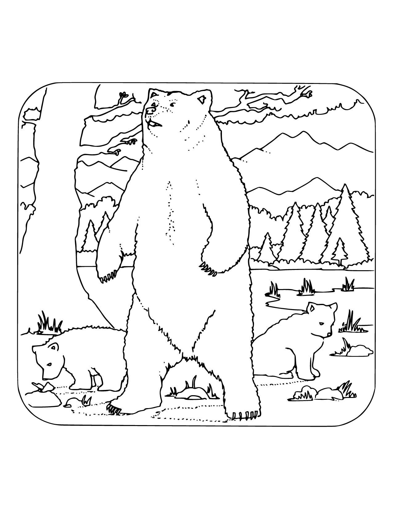 Bear Family In The Wild Coloring Page
