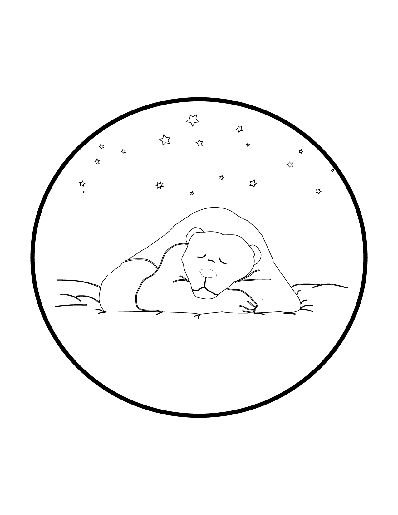 Bear Sleeping Under The Stars Coloring Page