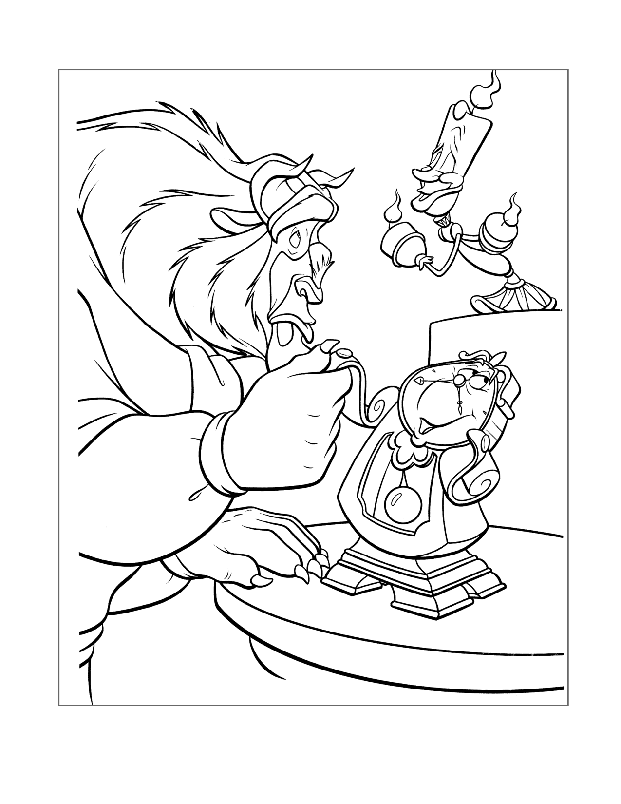 Beast Cogsworth And Lumiere Coloring Page