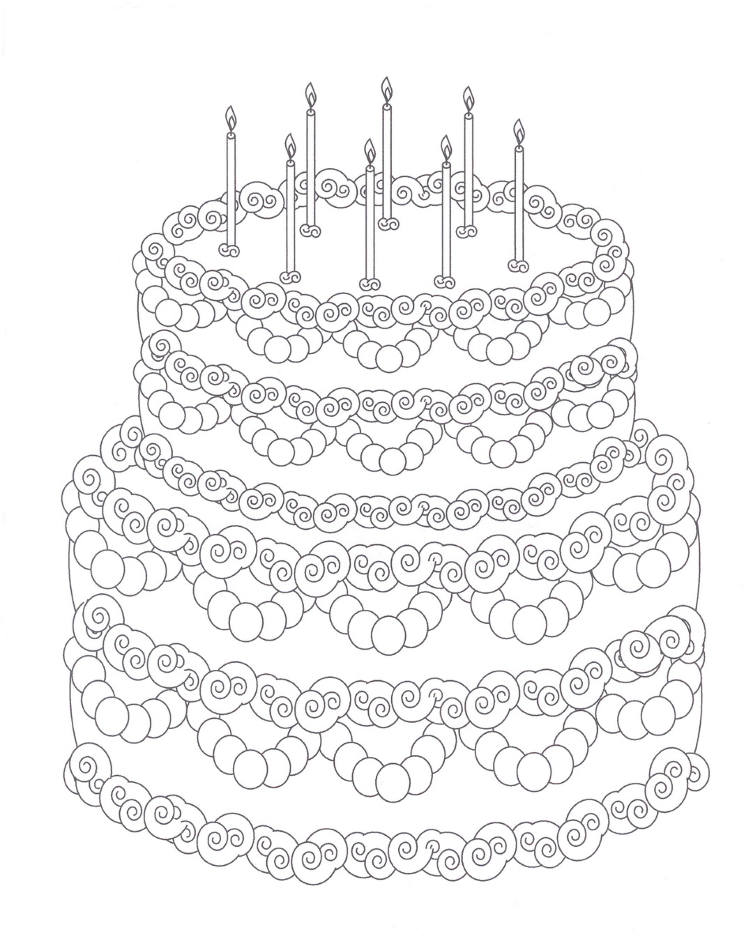 Beautiful Birthday Cake Coloring Page