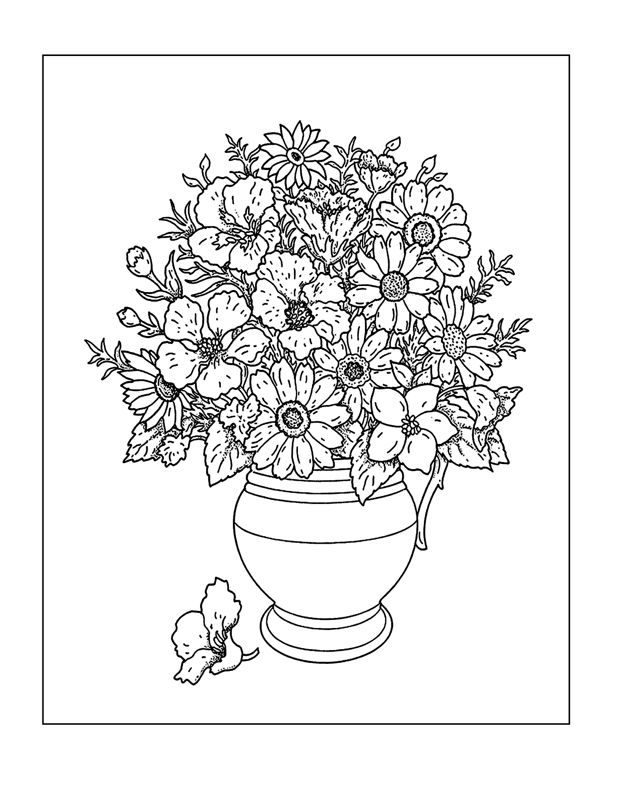 Beautiful Bouquet Of Flowers In Vase Coloring Page