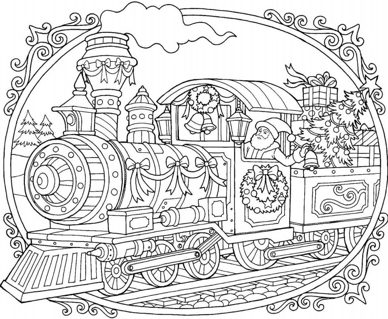 Beautiful Christmas Train Coloring Page