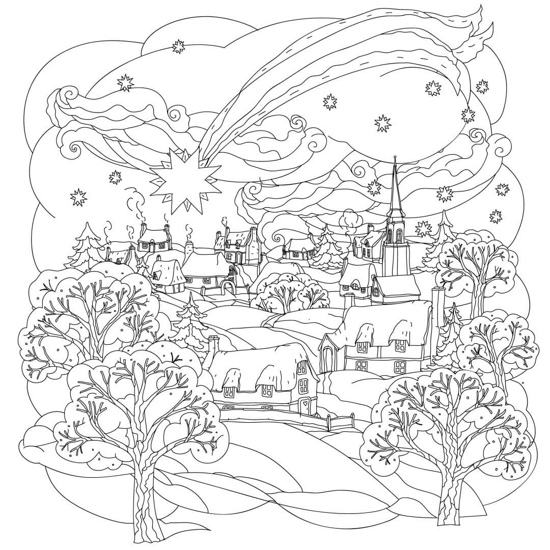 Beautiful Winter Scene Coloring Page For Adults