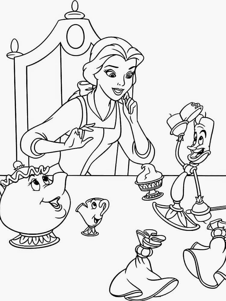 Beauty and the Beast Characters Coloring Page