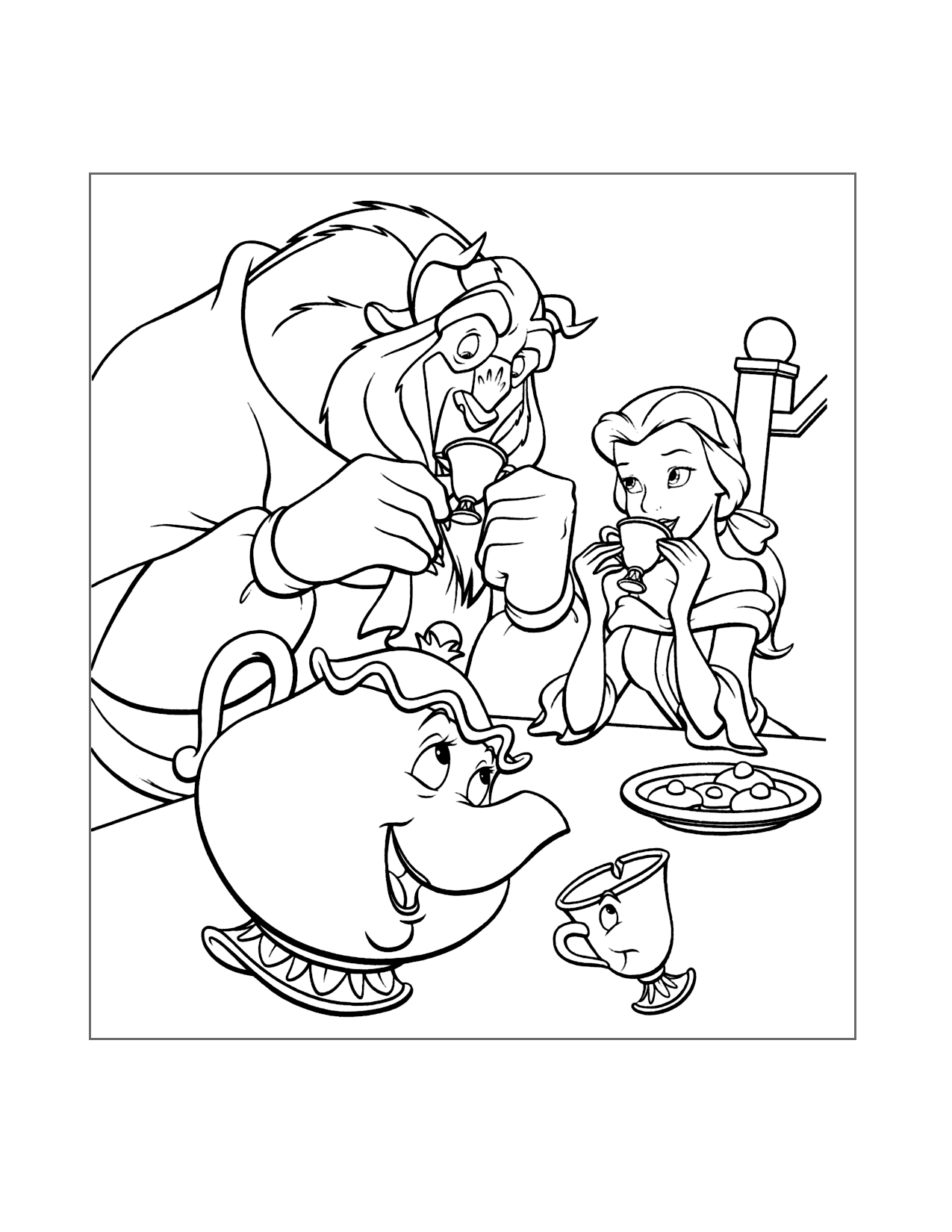 Beauty And The Beast Having Tea Coloring Page