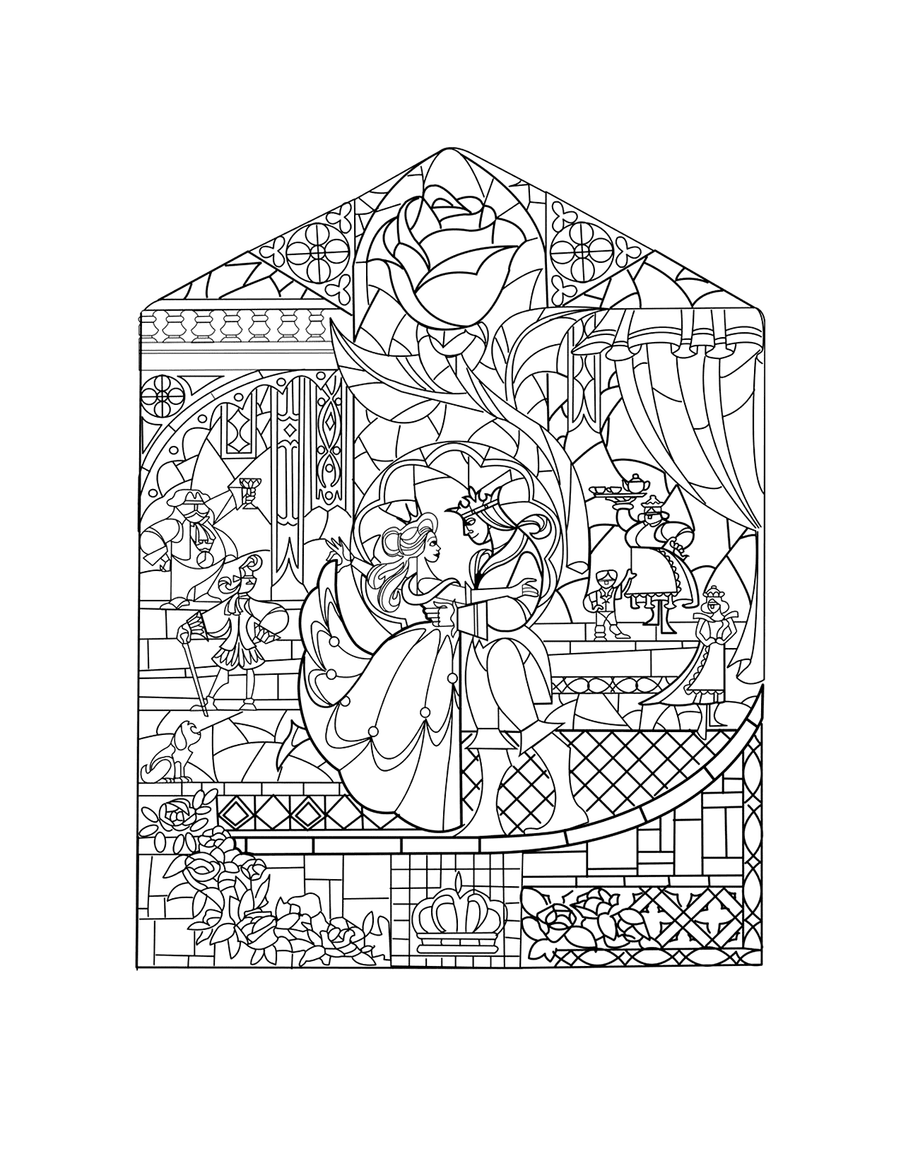 Beauty And The Beast Stained Glass Coloring Page