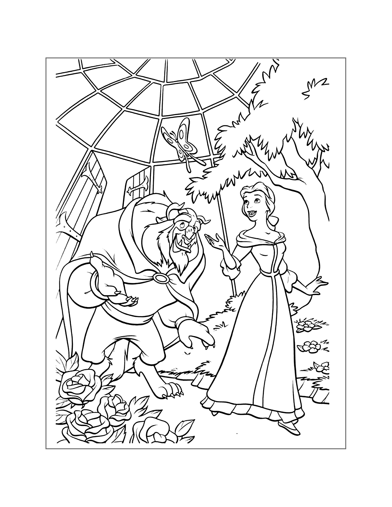 Beauty And The Beast In The Garden Coloring Page