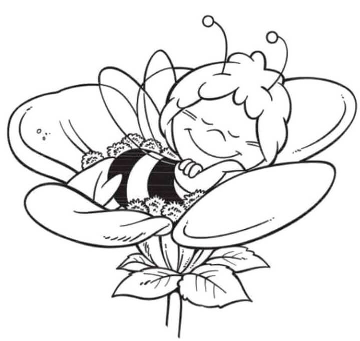 Bee Sleeping In A Flower Coloring