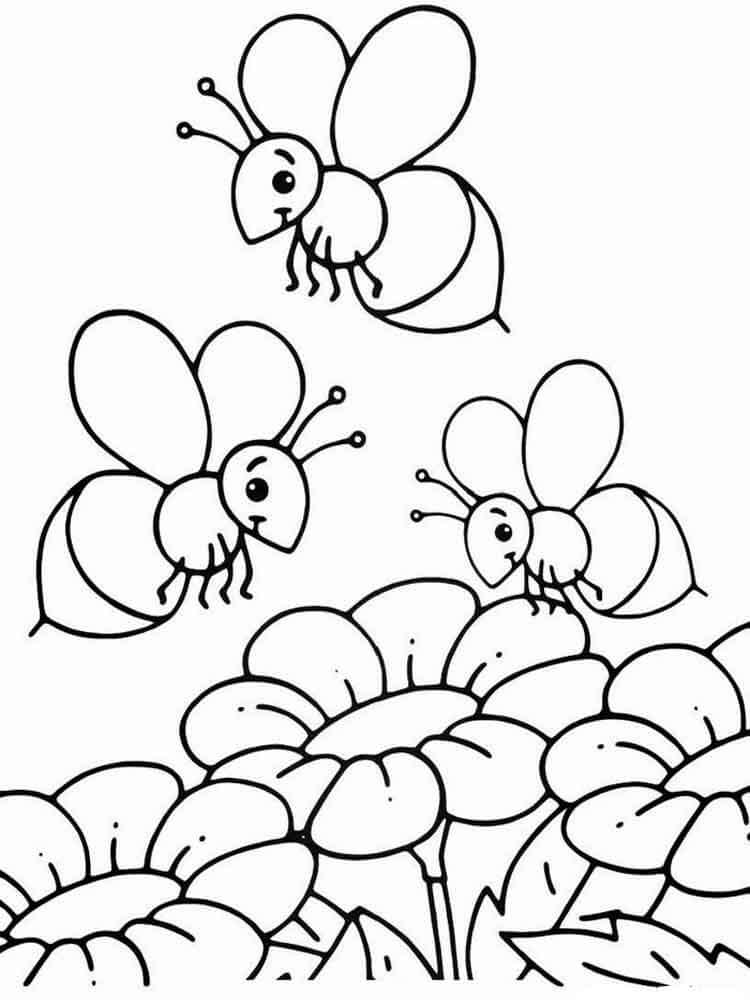 Bees and Flowers Coloring Page