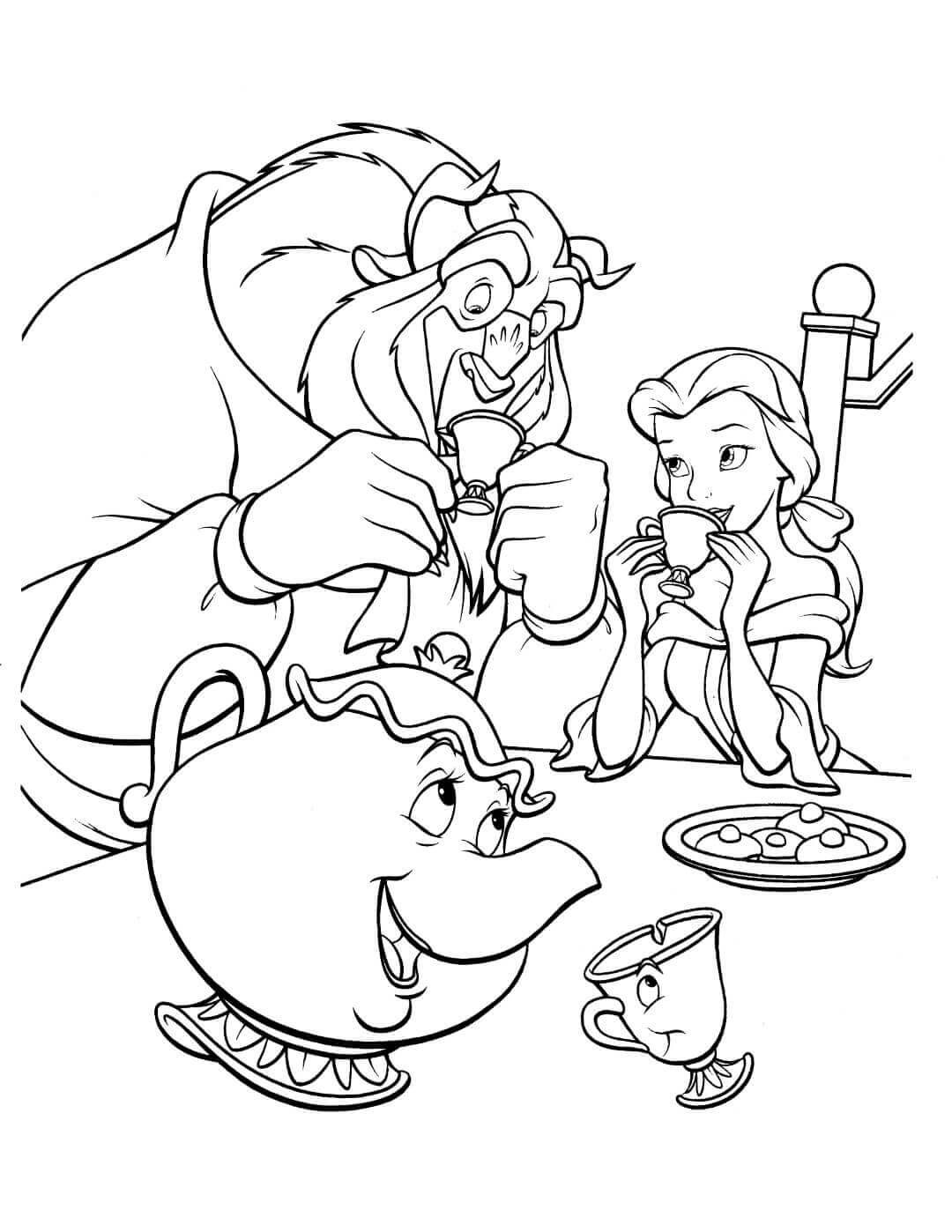 Belle Beast and Tea Coloring Page