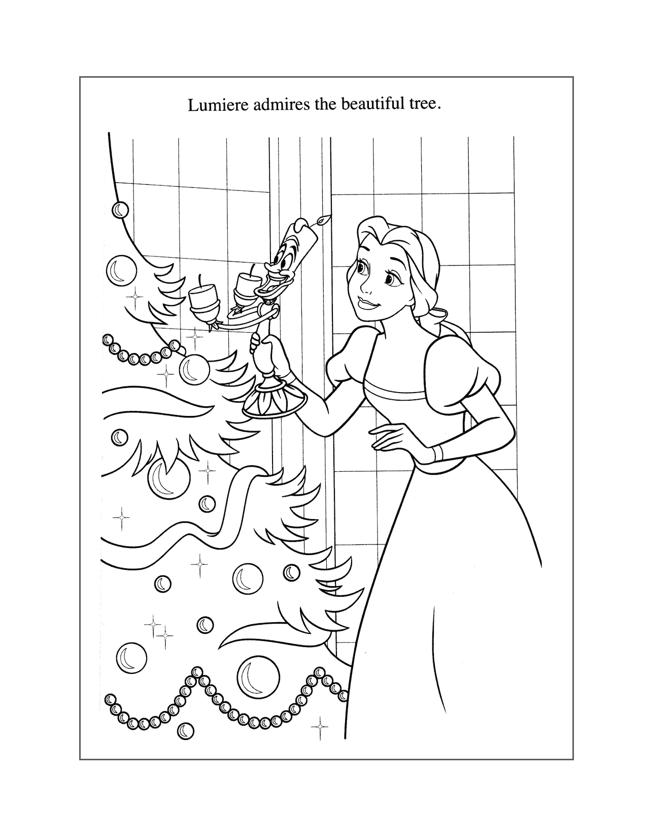 Belle And Lumiere Disney Christmas Coloring Page