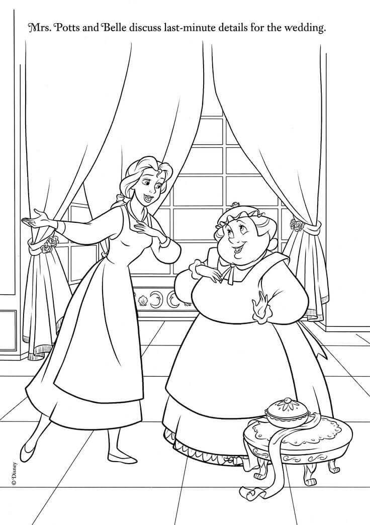 Belle And Mrs Potts Coloring Page