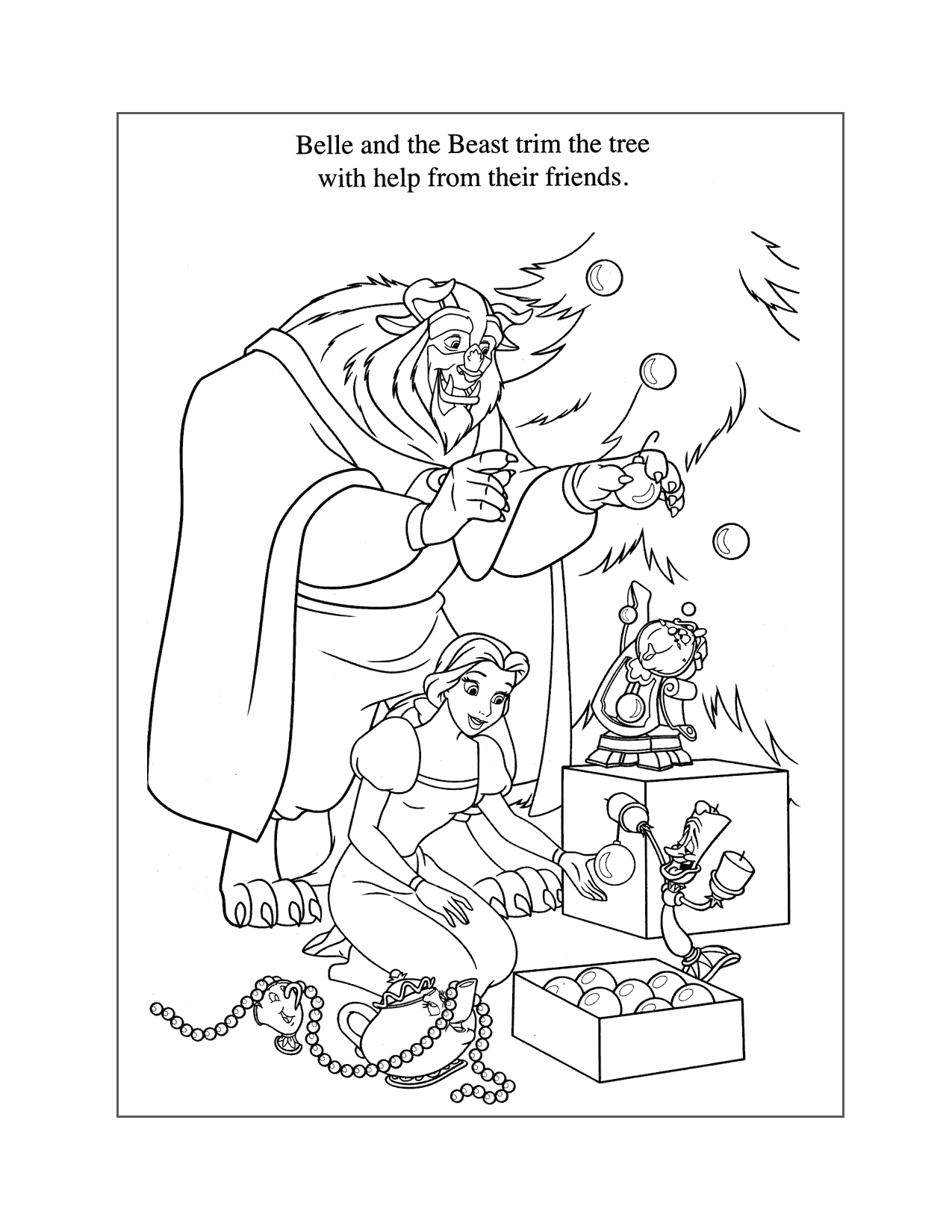 Belle And The Beast Disney Christmas Coloring Page