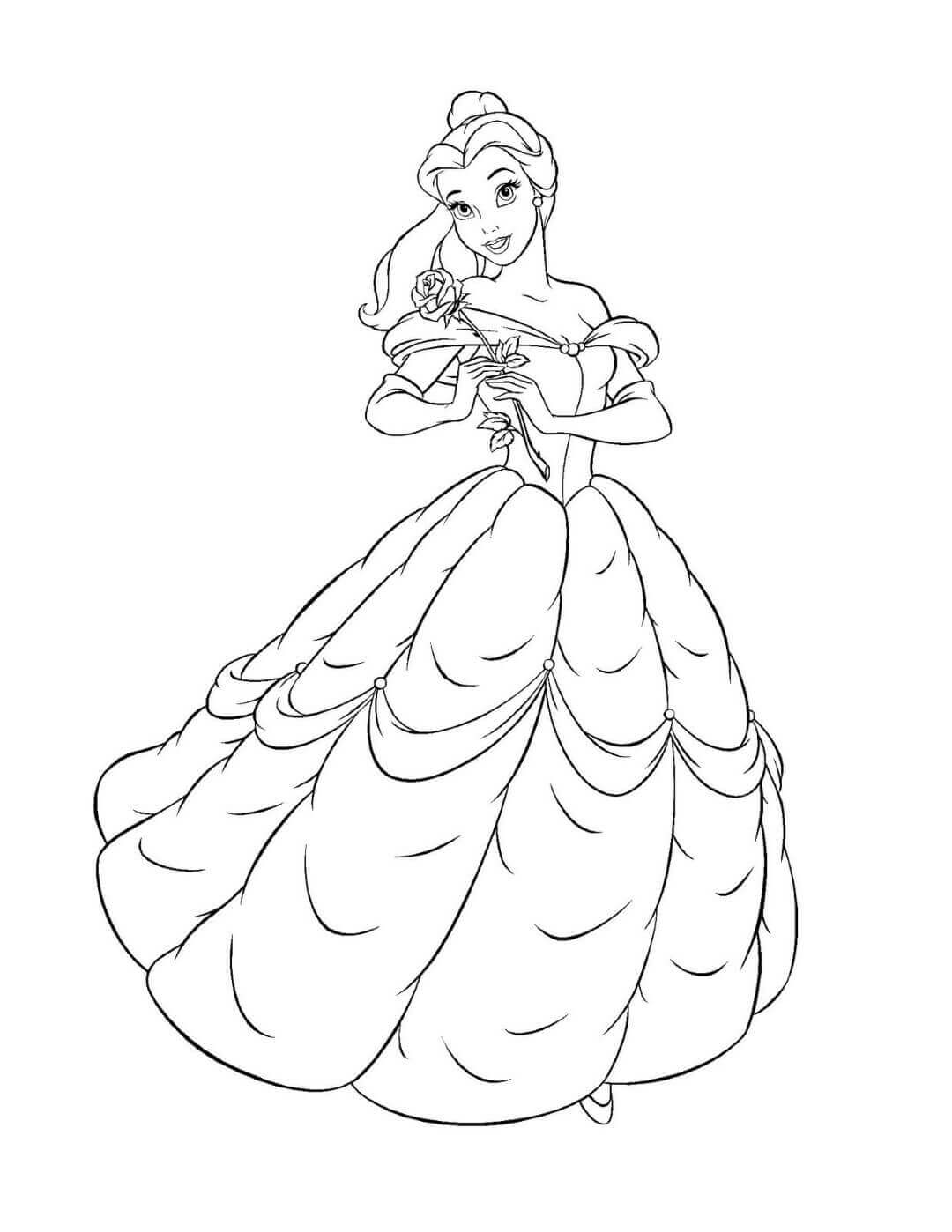 Belle With Rose Coloring Page