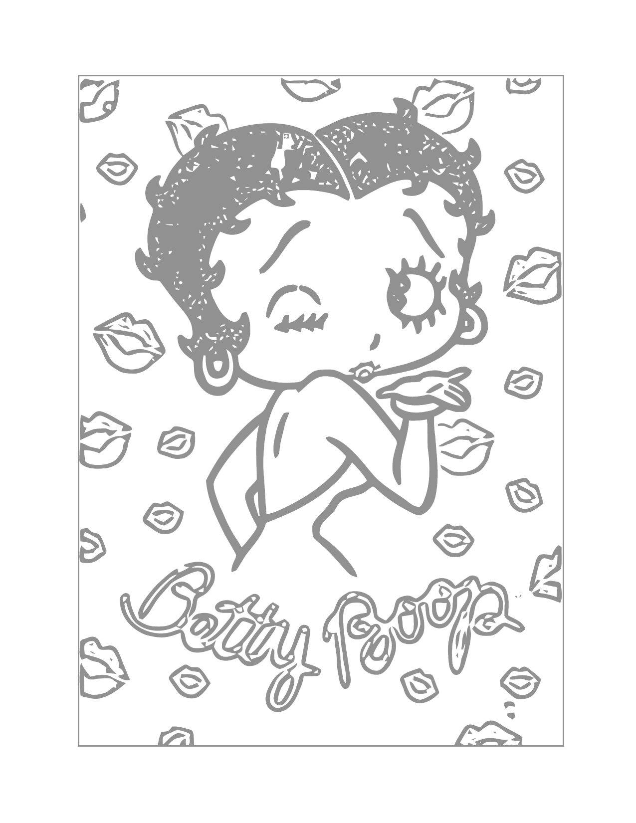 Betty Boop Blowing A Kiss Traceable Coloring Page
