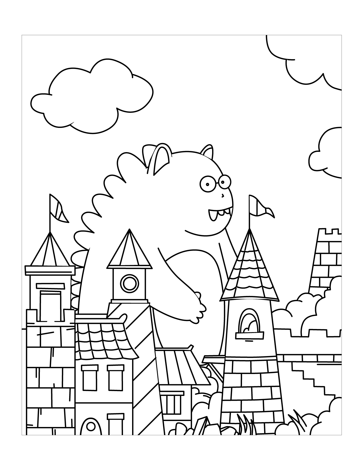 Big Monster In Town Coloring Page