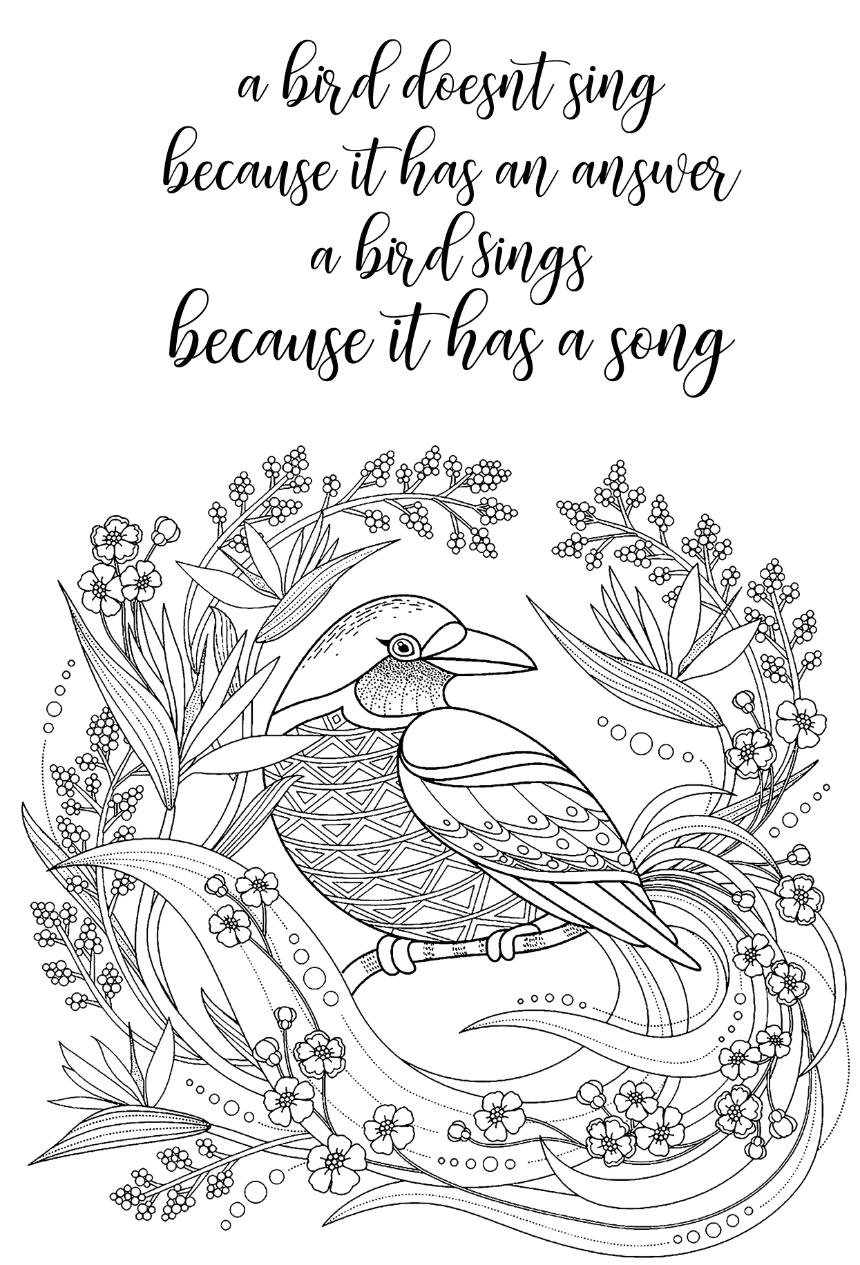Bird Song Quote Coloring Page
