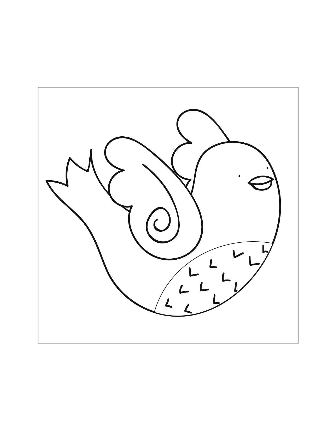 Bird With Swirl Feather Coloring Page