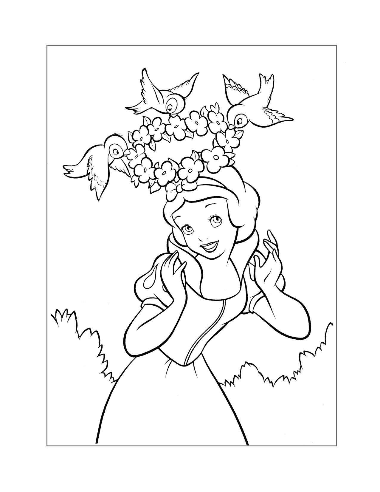 Birds Put Flowers In Snow Whites Hair Coloring Page