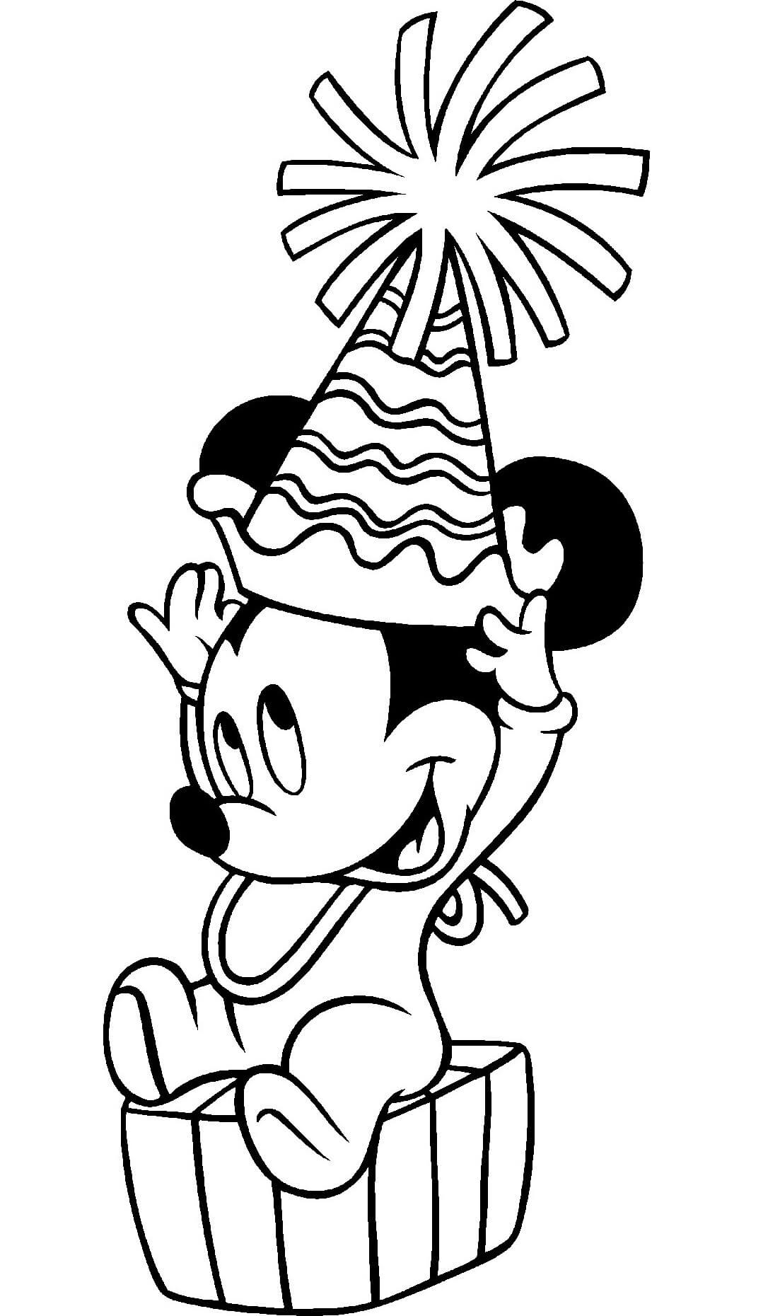 Birthday Baby Mickey Mouse Coloring Page