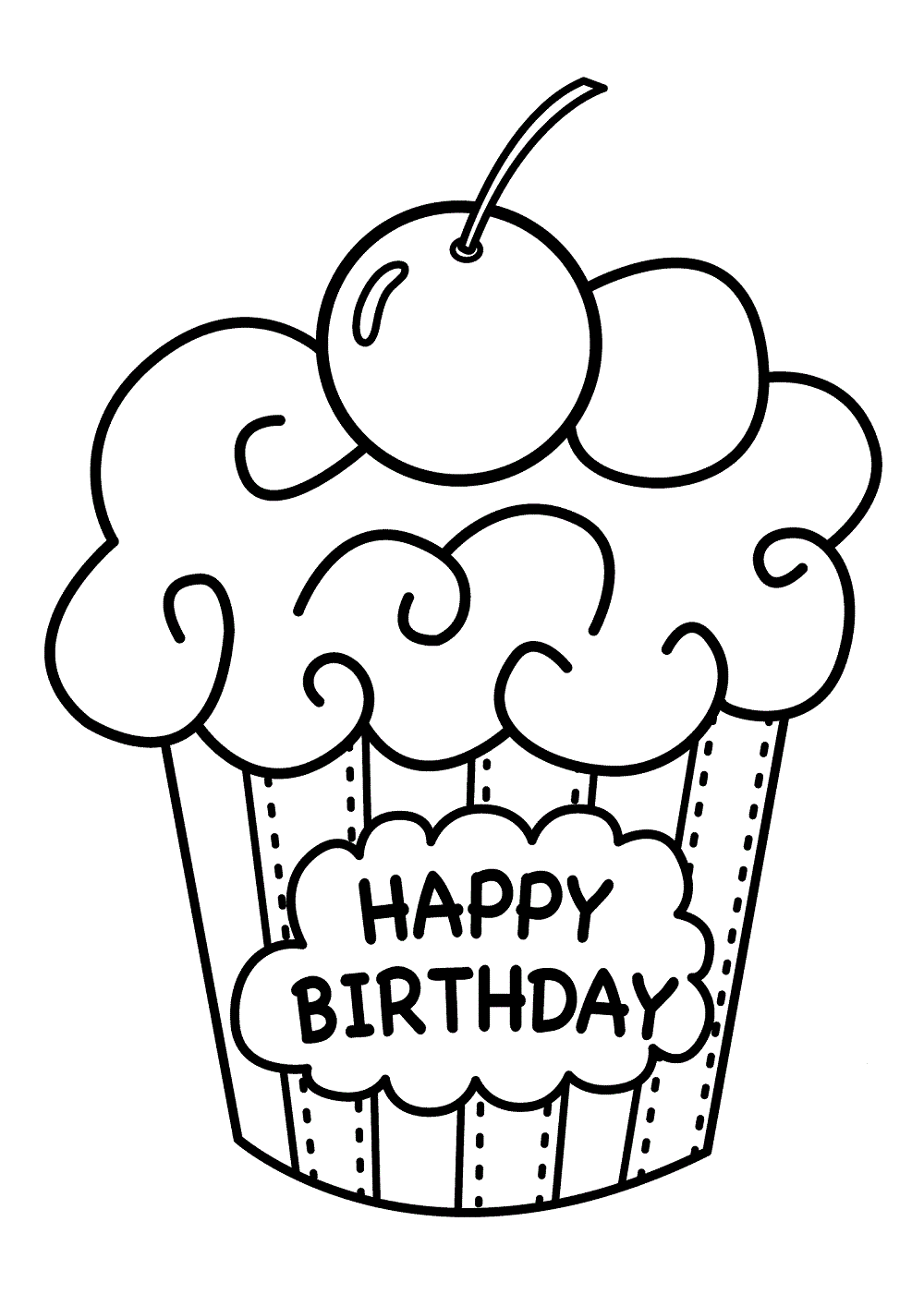Happy Birthday Cupcake Coloring Page