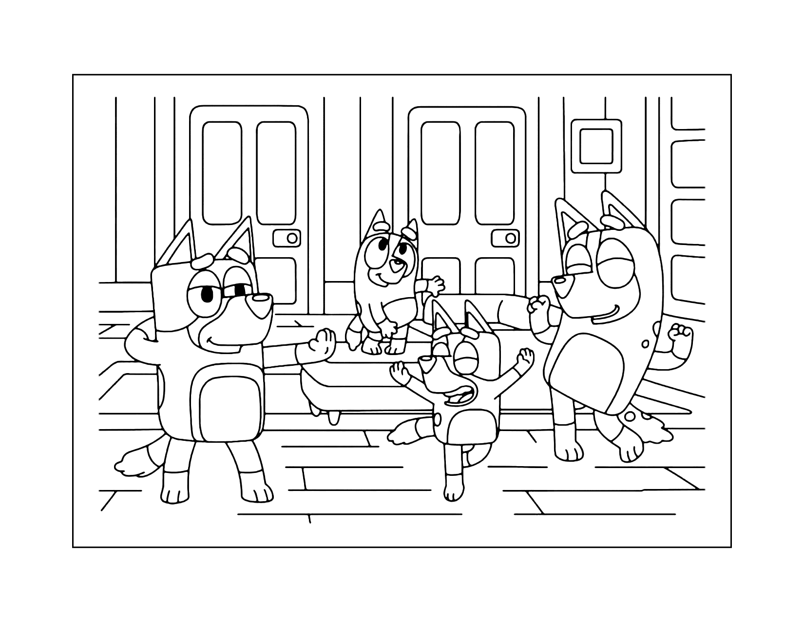 Bluey Family Dance Party Coloring Page