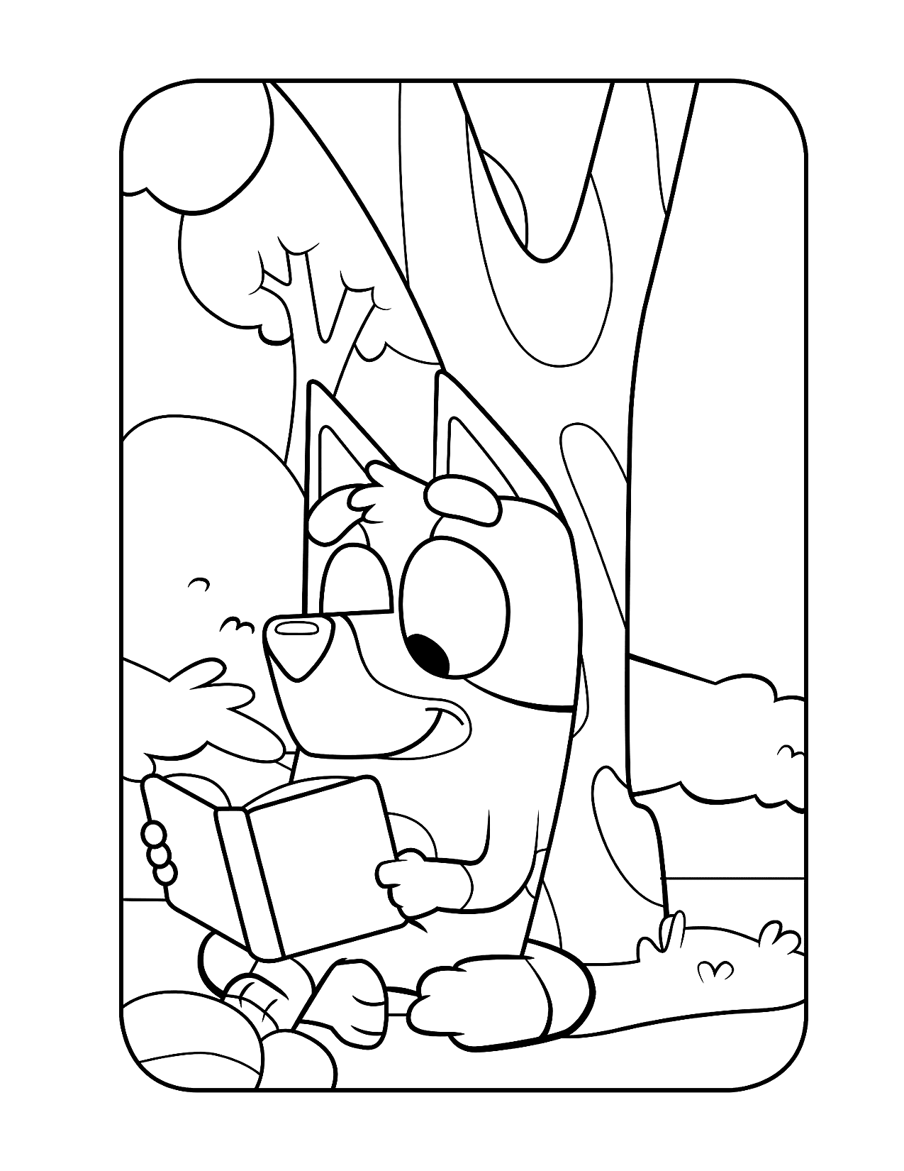 Bluey Reading A Book Coloring Page