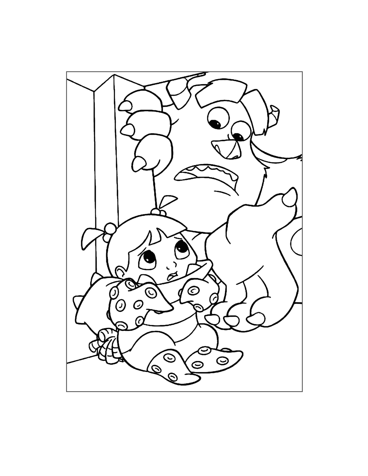 Boo Is Scared Monsters Inc Coloring Page